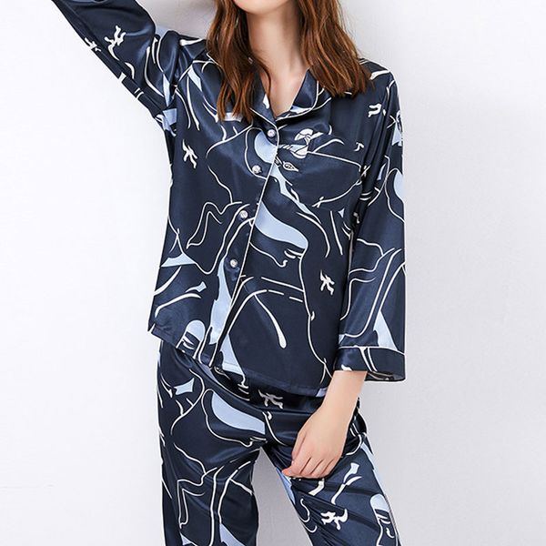 drop ship spring new products ladies long sleeve pajamas + trousers silk printing comfortable home wear leisure home set, Blue;gray
drop ship spring new products ladies long sleeve pajamas + trousers silk printing comfortable home wear leisure home set, Blue;gray