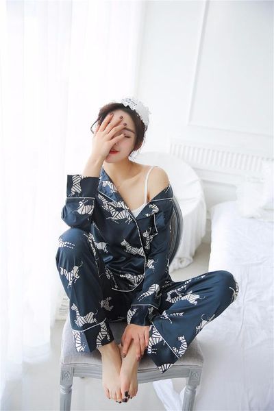 deeptown women satin sleepwear without eyeshade fashion pyjama womens silk pajamas set spring 2 pieces sets casual home clothing, Blue;gray
deeptown women satin sleepwear without eyeshade fashion pyjama womens silk pajamas set spring 2 pieces sets casual home clothing, Blue;gray