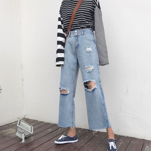 2019 boyfriend hole ripped jeans for women loose vintage denim trousers female jeans with high waist casual wide leg pants, Blue
2019 boyfriend hole ripped jeans for women loose vintage denim trousers female jeans with high waist casual wide leg pants, Blue