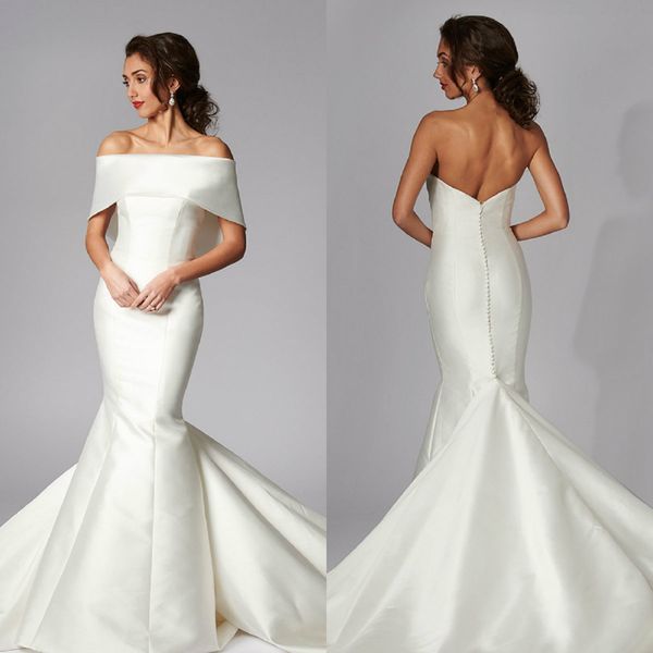 elegant mermaid wedding dresses off shoulder covered button sleeveless satin bridal gowns sweep train robes de marie, White
elegant mermaid wedding dresses off shoulder covered button sleeveless satin bridal gowns sweep train robes de marie, White