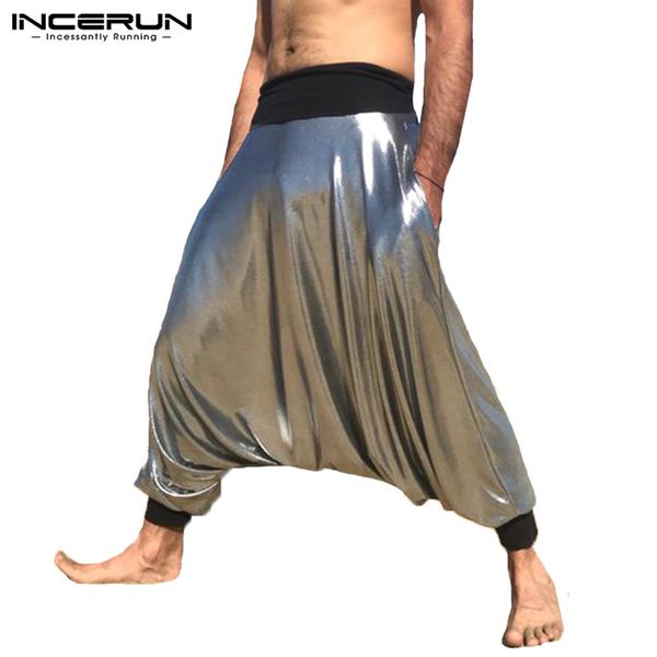 

incerun fashion laser glitter men harem pants drop crotch baggy pants men hip-hop loose joggers trousers pantalon streetwear, Black