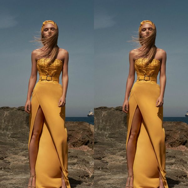 elie saab prom dresses strapless beaded high side split satin yellow evening dress floor length custom made special ocassion gowns, Black;red
elie saab prom dresses strapless beaded high side split satin yellow evening dress floor length custom made special ocassion gowns, Black;red