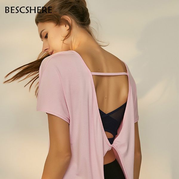 bescshere quick dry modal jogger sport short sleeve shirt women back kink yoga workout loose solid fitness running t-shirt, White;red
bescshere quick dry modal jogger sport short sleeve shirt women back kink yoga workout loose solid fitness running t-shirt, White;red