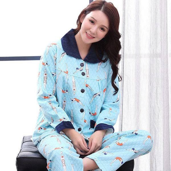 autumn winter women print sleepwear ladies cotton thick warm sleepwear long sleeve plus size pajamas set, Blue;gray
autumn winter women print sleepwear ladies cotton thick warm sleepwear long sleeve plus size pajamas set, Blue;gray