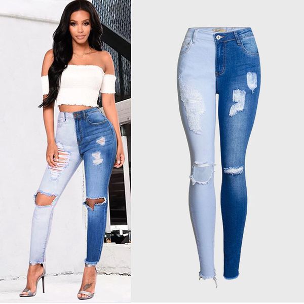 double color bule stretch jeans women hole ripped high wais jeans elasticity skinny pencil pants women's, Blue
double color bule stretch jeans women hole ripped high wais jeans elasticity skinny pencil pants women's, Blue