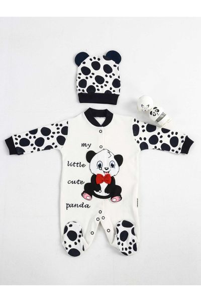 navy blue white hat baby jumpsuit, White;black