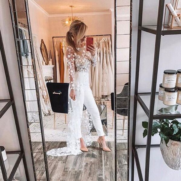 chic elegant sheer lace jumpsuits wedding dresses simple wedding gowns custom made illusion bodice custom made boho bridal party gowns, White
chic elegant sheer lace jumpsuits wedding dresses simple wedding gowns custom made illusion bodice custom made boho bridal party gowns, White