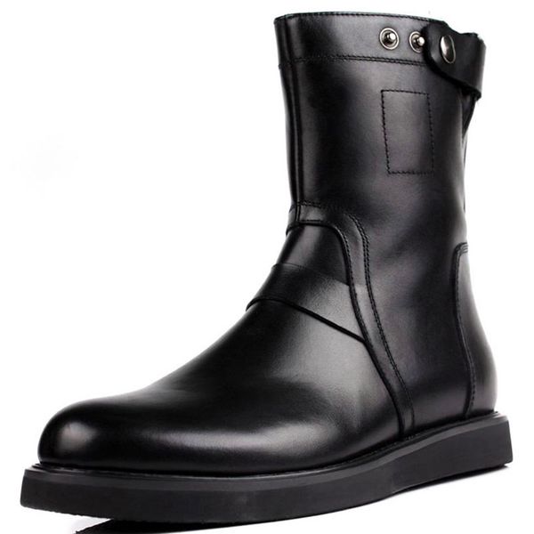 men cow genuine leather boots thick flats motor biker shoes with button fashion mid-calf botas male footwear
men cow genuine leather boots thick flats motor biker shoes with button fashion mid-calf botas male footwear
