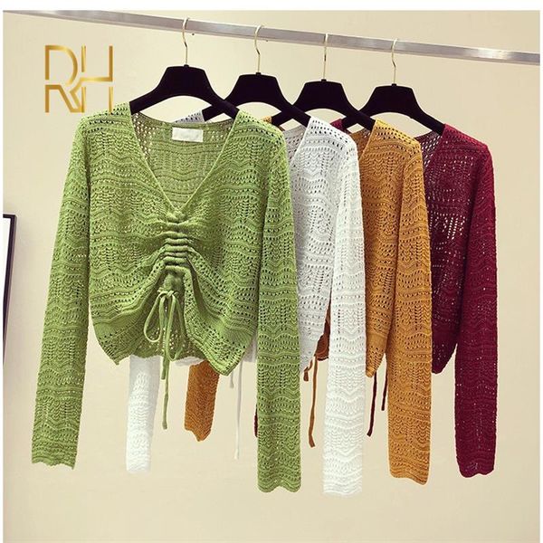 autumn bow drawstring knitted blouse sunscreen thin solid hollow out blouse long sleeve green rh, White
autumn bow drawstring knitted blouse sunscreen thin solid hollow out blouse long sleeve green rh, White