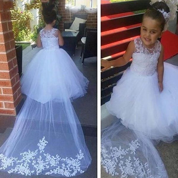 white lace flower girl dress long train sleeveless ball gown floor length lovely design girls party dresses custom size, White;blue
white lace flower girl dress long train sleeveless ball gown floor length lovely design girls party dresses custom size, White;blue