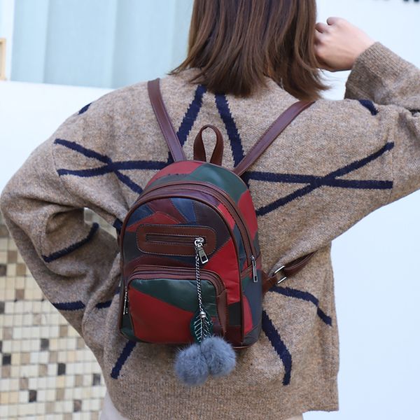 women's small bag fashion backpack stitching pattern hanging hair ball decoration wild backpack leisure travel bag zaino#30
women's small bag fashion backpack stitching pattern hanging hair ball decoration wild backpack leisure travel bag zaino#30