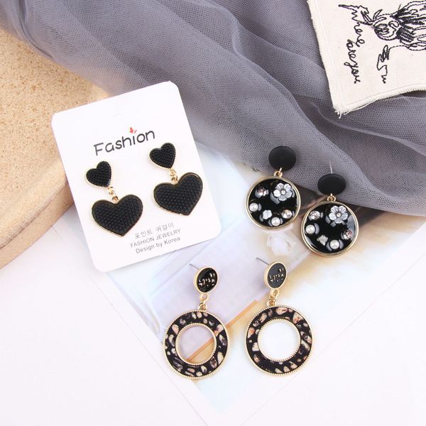 black enamel round earrings hanging for women flower charm earrings love heart statement drop earings fashion jewelry for girls, Silver
black enamel round earrings hanging for women flower charm earrings love heart statement drop earings fashion jewelry for girls, Silver
