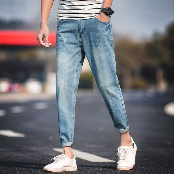 new spring and autumn long jeans youth korean version of the trend of wild light distressed men's nine jeans pencil pants k004, Blue
new spring and autumn long jeans youth korean version of the trend of wild light distressed men's nine jeans pencil pants k004, Blue