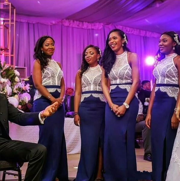 trendy white lace navy satin south african bridesmaid dresses high neck side slit satin long wedding guest party prom formal dress, White;pink
trendy white lace navy satin south african bridesmaid dresses high neck side slit satin long wedding guest party prom formal dress, White;pink