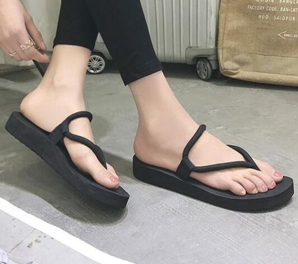summer clip-toe shoe lovers wear flat sandal outside, comfortable and slippery sandal, Black