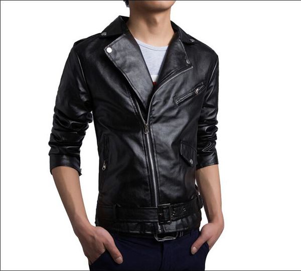 fashion winter jacket men patchwork faux leather jacket pockets bomber pu leather, Black