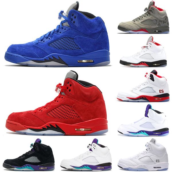 2019 Designer Basketball shoes 5 5s Wings Grape White Black Metallic Camo Suede Blue Fire Red Silver mens Athletic sports sneakers 7-12
