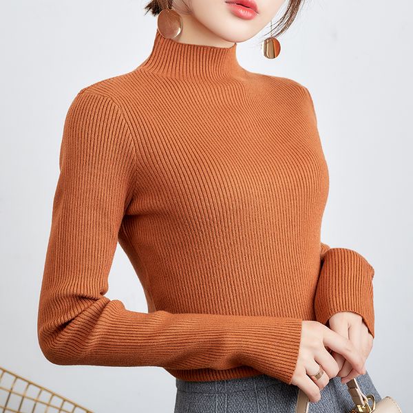 2019 autumn and winter new knit bottoming sweater slim temperament sweater female half high collar fashion pullover, White;black
2019 autumn and winter new knit bottoming sweater slim temperament sweater female half high collar fashion pullover, White;black