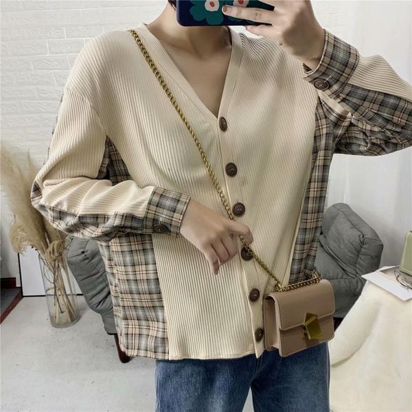 2019 autumn new women's college wind stitching loose plaid long-sleeved knit jacket women 26736, Black;white
2019 autumn new women's college wind stitching loose plaid long-sleeved knit jacket women 26736, Black;white