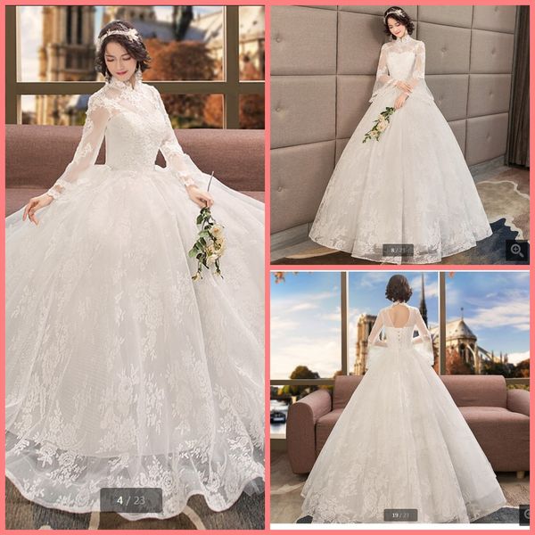 2020 robe de soiree beaded ball gown high neckline wedding dress 3/4 sleeve lace appliques hollow back bridal gowns corset bride dress, White
2020 robe de soiree beaded ball gown high neckline wedding dress 3/4 sleeve lace appliques hollow back bridal gowns corset bride dress, White