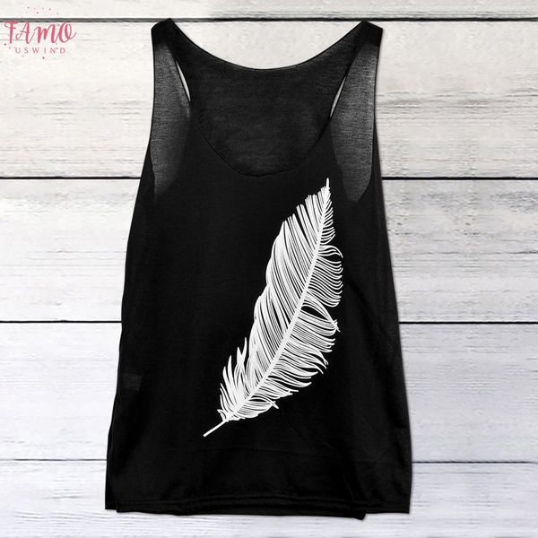 2019 summer feather printed tanks camis beach sleeveless holiday clothing for women female casual vests plus size 4xl 5xl, White 
2019 summer feather printed tanks camis beach sleeveless holiday clothing for women female casual vests plus size 4xl 5xl, White