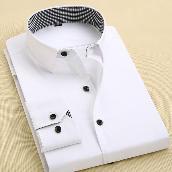 men's casual shirts arrival mens turn-down collar formal men long sleeve slim fit shirt solid color/plaid dress, White;black
men's casual shirts arrival mens turn-down collar formal men long sleeve slim fit shirt solid color/plaid dress, White;black