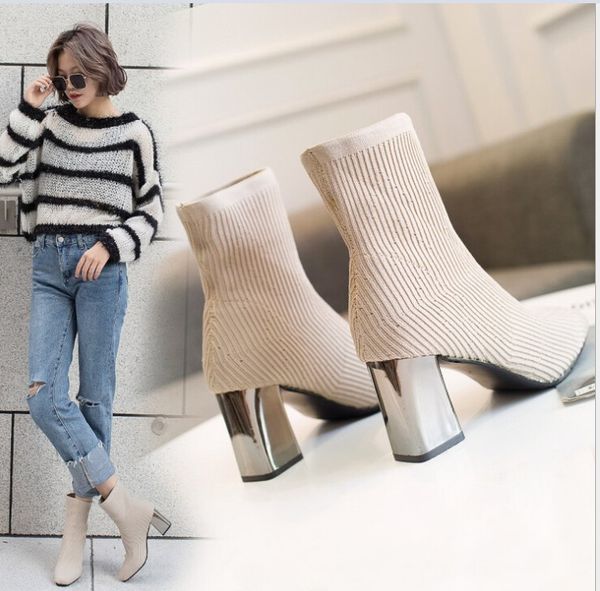 boots children's new women's british stretch cloth microfiber mirror with martin boots in the tube thick heel knitted socks boots, Black 
boots children's new women's british stretch cloth microfiber mirror with martin boots in the tube thick heel knitted socks boots, Black