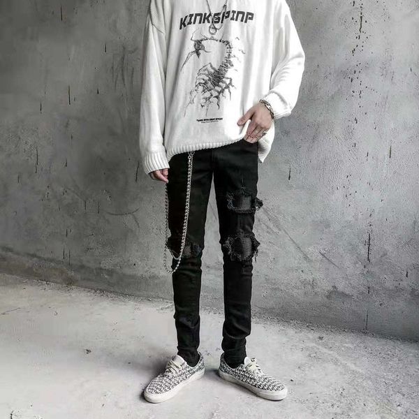 streetwear designer brand black jeans men's scratched ripped patch beggar pants elastic slim pants 2020, Blue
streetwear designer brand black jeans men's scratched ripped patch beggar pants elastic slim pants 2020, Blue