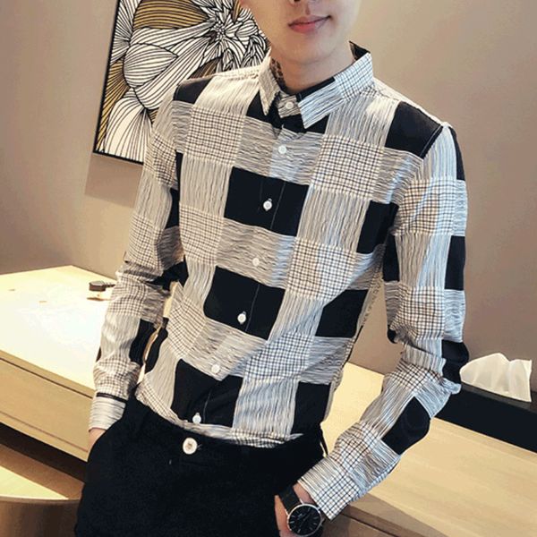 plaid shirts men casual slim fit long sleeve streetwear social men dress shirts night club party camisa masculina, White;black
plaid shirts men casual slim fit long sleeve streetwear social men dress shirts night club party camisa masculina, White;black