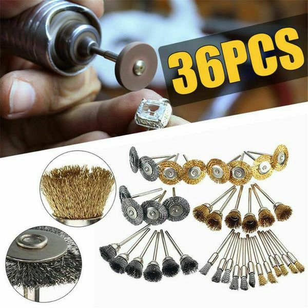 36pcs wire brushes steel brass copper wire wheel polishing pad brushes set kit for rotary tool