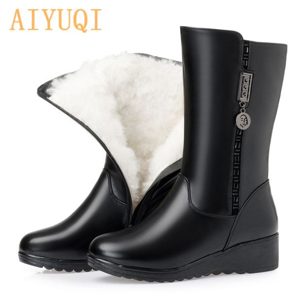 aiyuqi mid-calf boots women winter boots genuine leather australian wool flat women snow wedge large size wool, Black
aiyuqi mid-calf boots women winter boots genuine leather australian wool flat women snow wedge large size wool, Black