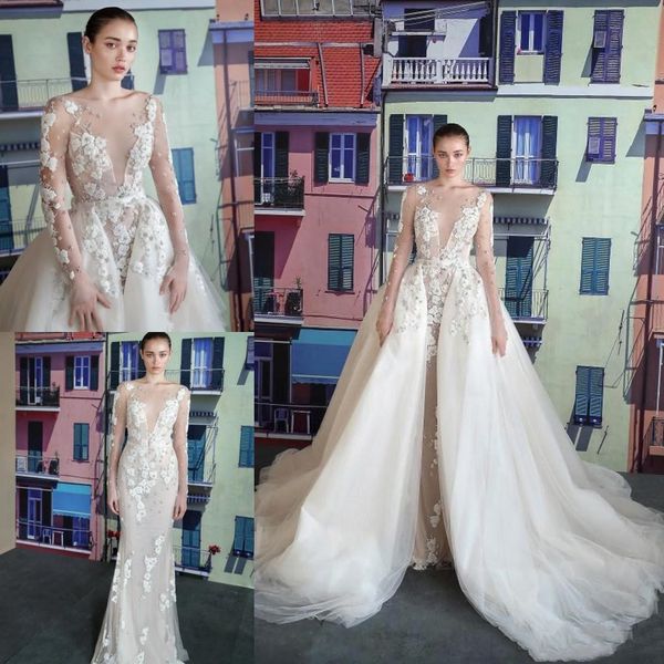 2019 ivory mermaid wedding dress vintage lace with detachable train long sleeve appliqued summer plus size open back bridal gowns, White
2019 ivory mermaid wedding dress vintage lace with detachable train long sleeve appliqued summer plus size open back bridal gowns, White