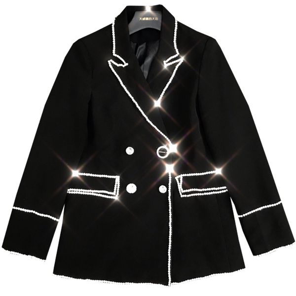 2019 autumn new fashion beaded rhinestone double pocket suit collar jacket suit, White;black
2019 autumn new fashion beaded rhinestone double pocket suit collar jacket suit, White;black
