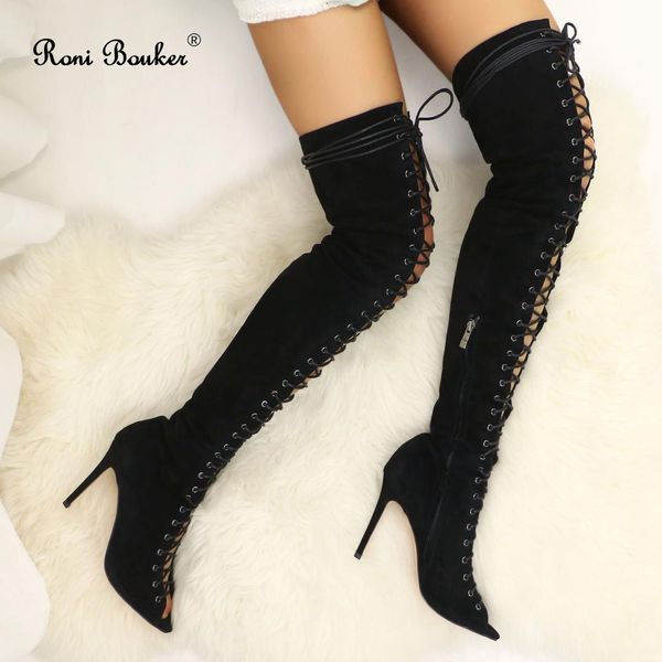 roni bouker suede long women boots woman over-the-knee fashion prom heels lace-up peep toes handmade shoes with zipper 10cm, Black
roni bouker suede long women boots woman over-the-knee fashion prom heels lace-up peep toes handmade shoes with zipper 10cm, Black