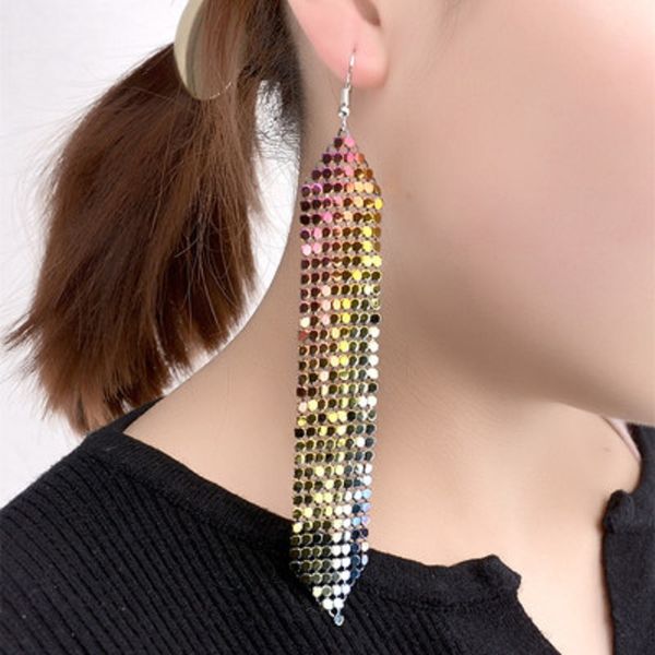 

metal sequins tassels earrings shiny colorful long drop earring geometry pendant for women female dangle jewelry dhl free, Silver