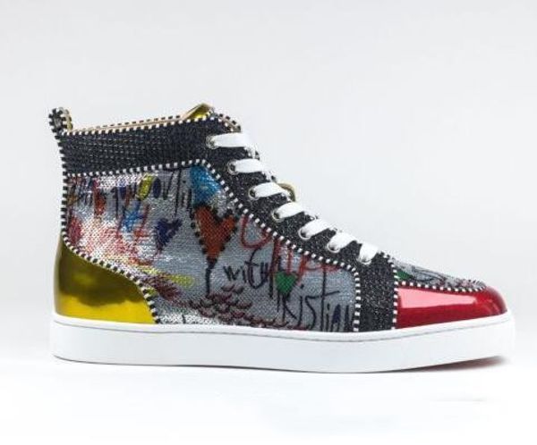 red sole shoes print silver pik pik no limit rare verstion red bottom men sneakers no limit rare studs and rhinestones graffiti, Black
red sole shoes print silver pik pik no limit rare verstion red bottom men sneakers no limit rare studs and rhinestones graffiti, Black