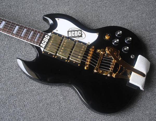 custom double cutaway gloss black sg electric guitar 3 humbuckers pickups, bigs tremolo bridge, gold hardware, white pickguard, grover tuner
custom double cutaway gloss black sg electric guitar 3 humbuckers pickups, bigs tremolo bridge, gold hardware, white pickguard, grover tuner