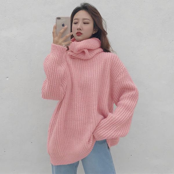 heyderss 2020 women srping solid loose street sweater lady turtleneck long sleeve casual pullovers female knit sweaters, White;black 
heyderss 2020 women srping solid loose street sweater lady turtleneck long sleeve casual pullovers female knit sweaters, White;black
