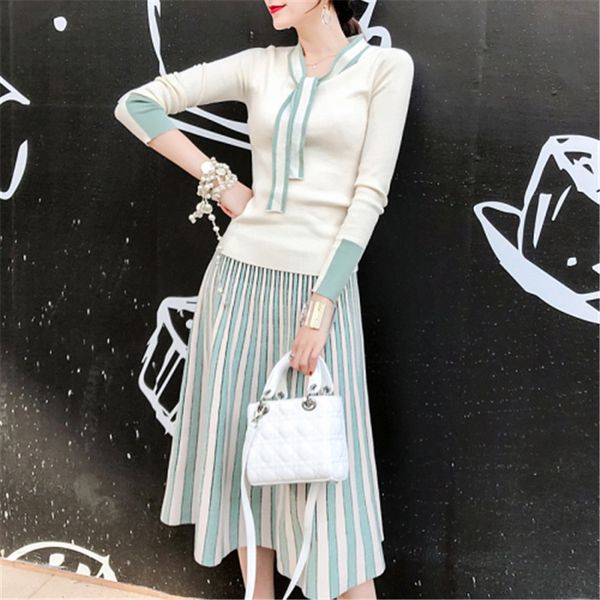 winter bow knot tie knit pullovers sweater shiny striped pleated mid skirt suit women knit 2 piece set sweater suit, White
winter bow knot tie knit pullovers sweater shiny striped pleated mid skirt suit women knit 2 piece set sweater suit, White