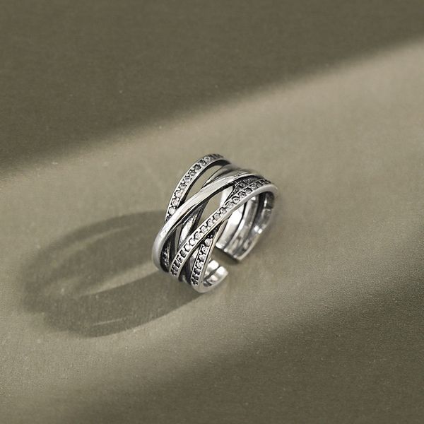 100% 925 sterling silver multi layer rings vintage layered braided open ring for women cz zircon inlay statement ring, Black
100% 925 sterling silver multi layer rings vintage layered braided open ring for women cz zircon inlay statement ring, Black