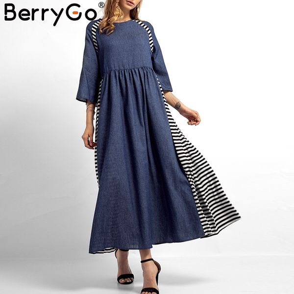 berrygo vintage striped denim women maxi dress three quarter sleeve loose blue long dresses casual female spring solid vestidos, Black;gray
berrygo vintage striped denim women maxi dress three quarter sleeve loose blue long dresses casual female spring solid vestidos, Black;gray