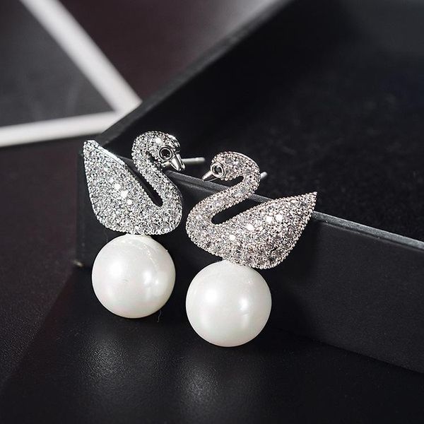 new s925 sterling silver stud earrings fashion korean micro inlaid super bright crystal swan pearl earrings exquisite feminine jewelry, Golden
new s925 sterling silver stud earrings fashion korean micro inlaid super bright crystal swan pearl earrings exquisite feminine jewelry, Golden