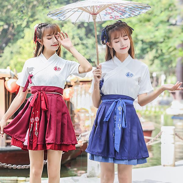 hanfu costume dress women improved hanfu daily short sleeve embroidered crossdresses costumes han elements student set, Black;red
hanfu costume dress women improved hanfu daily short sleeve embroidered crossdresses costumes han elements student set, Black;red