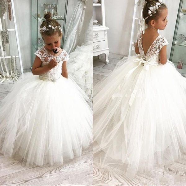 white ball gown flower girl dresses for weddings jewel backless short sleeve sash beading first communion dress kids birthday gowns, White;blue
white ball gown flower girl dresses for weddings jewel backless short sleeve sash beading first communion dress kids birthday gowns, White;blue