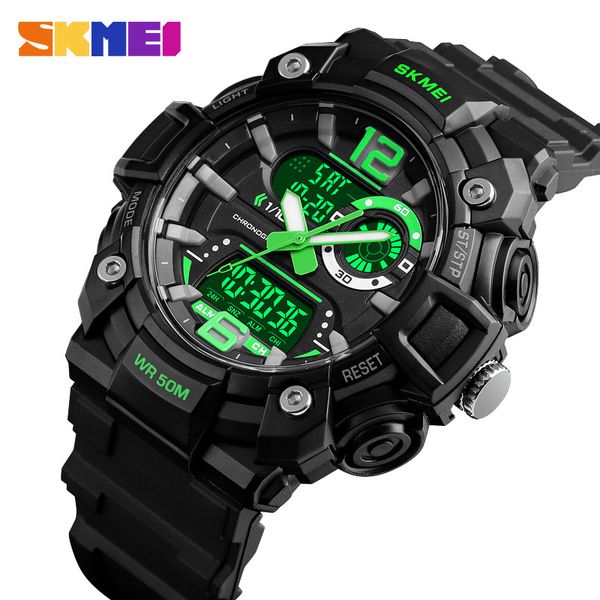 

skmei military sports watches men fashion dual display digital watch waterproof luminous quartz wristwatch montre homme 1529 t200113, Slivery;brown