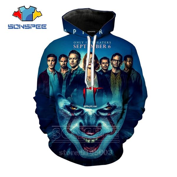sonspee autumn men women pennywise terror clown sweatshirt 3d print it chapter two hoodies long sleeve o neck pullover c063, Black
sonspee autumn men women pennywise terror clown sweatshirt 3d print it chapter two hoodies long sleeve o neck pullover c063, Black