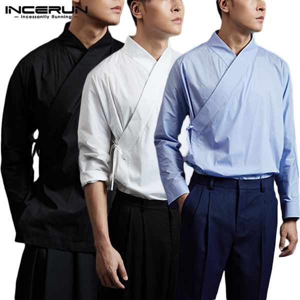 incerun men vintage shirt solid color long sleeve lace up hanfu elegant stand collar chinese style male shirts retro blouse 5xl, White;black
incerun men vintage shirt solid color long sleeve lace up hanfu elegant stand collar chinese style male shirts retro blouse 5xl, White;black