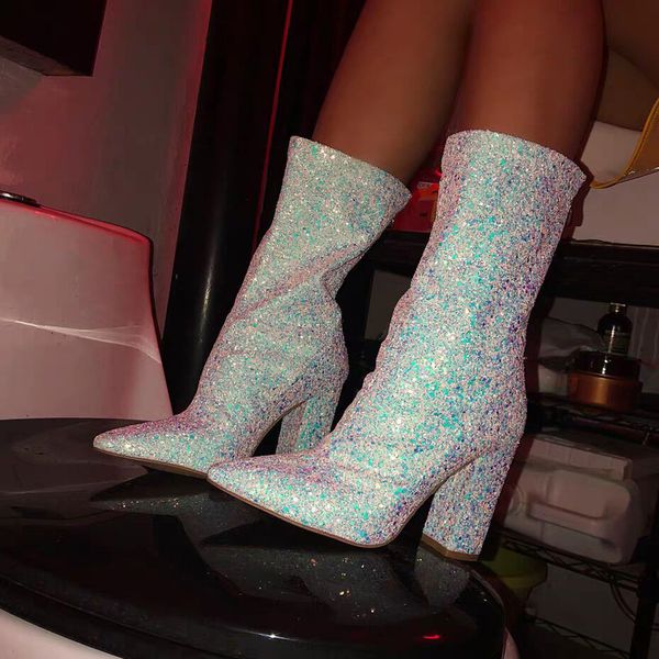 findher women boots 2019 glitter upper square high heel shoes woman party wedding dress boots winter autumn party wedding, Black
findher women boots 2019 glitter upper square high heel shoes woman party wedding dress boots winter autumn party wedding, Black