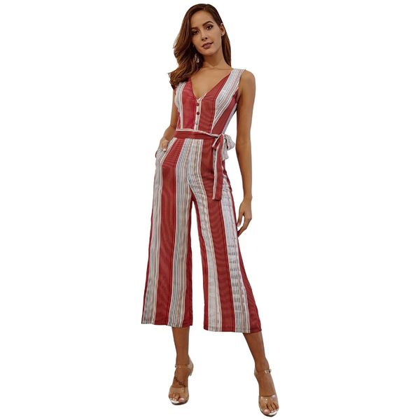 women's red striped sling jumpsuits v neck casual playsuits summer lady party sleeveless backless beach club lacing bow, Black;white
women's red striped sling jumpsuits v neck casual playsuits summer lady party sleeveless backless beach club lacing bow, Black;white