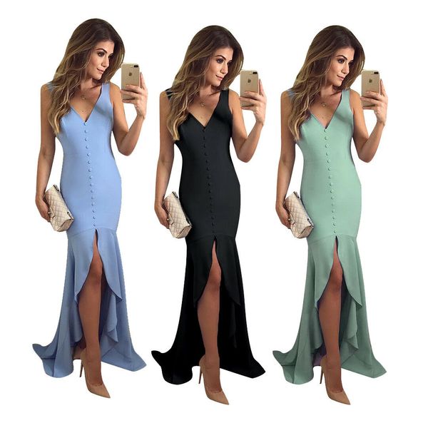 women summer sleeveless split deep v-neck dresses ladies solid evening party bodycon long dress, Black;gray
women summer sleeveless split deep v-neck dresses ladies solid evening party bodycon long dress, Black;gray